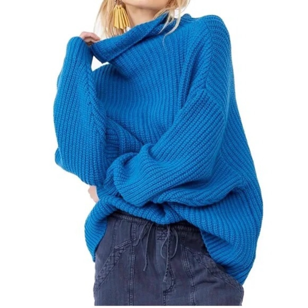 FREE PEOPLE COTTON blend slouchy Sweater in blue 492SN